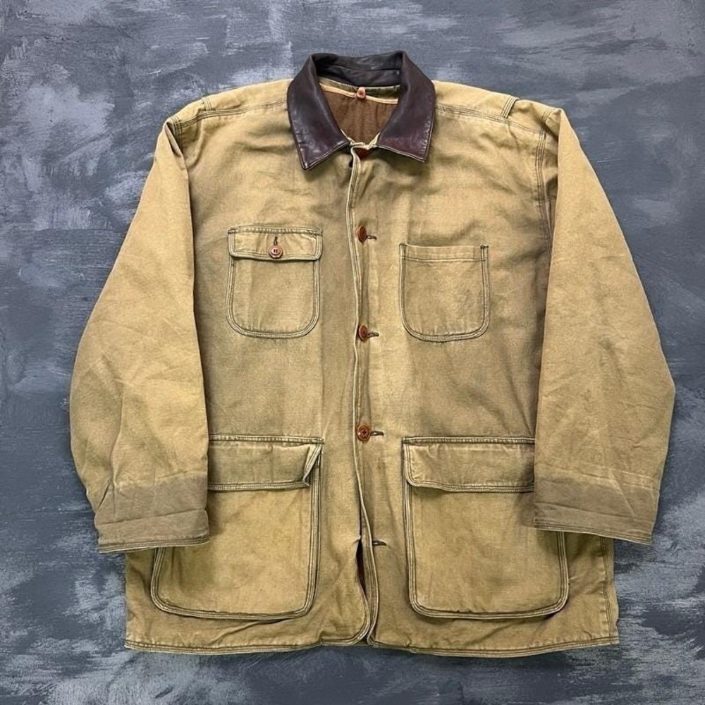 Vintaghe J Crew Chore Jacket Mens Medium Green 1990s Blanket Lined USA